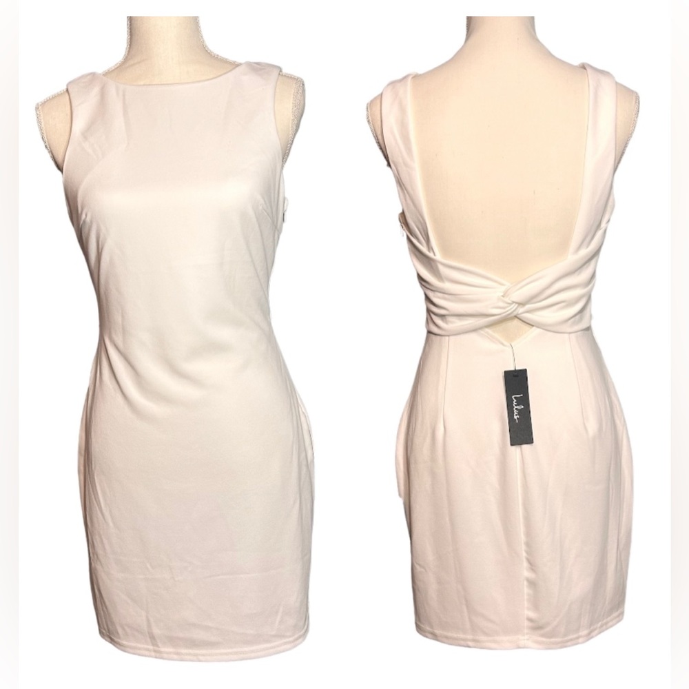 LULUS Sleeveless Cut Out Low Cut Criss Cross Evening Bridal Gown White Size Med